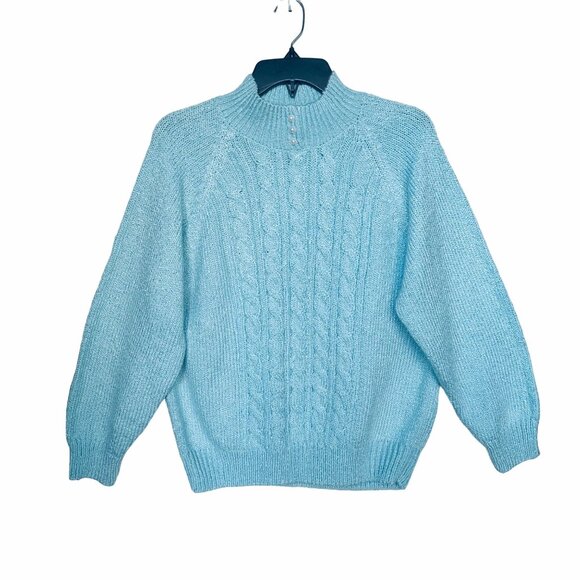 ✨Karen Scott Sz L Womens Cable-Knit Gramma chunky Sweater classic top Brightblue - Picture 1 of 6